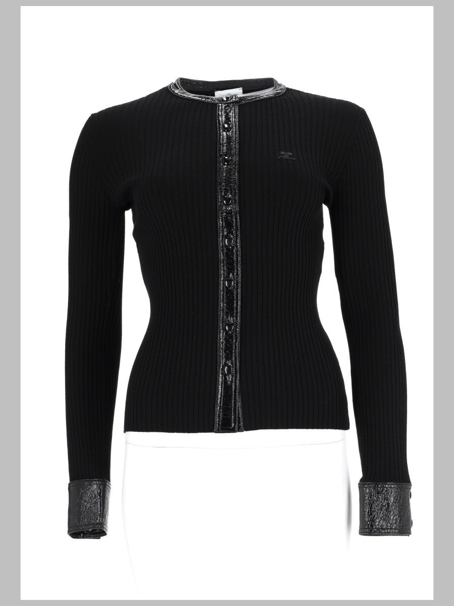 courrèges Women's Cardigan Coste Con Dettagli in Vinile Black