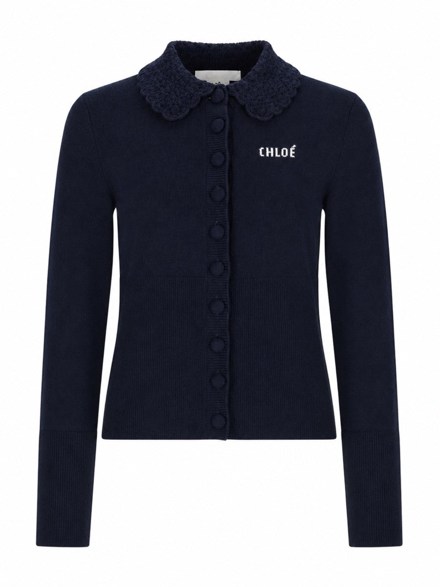 Chloé Women's Cardigan Aderente in Maglia Con Blue