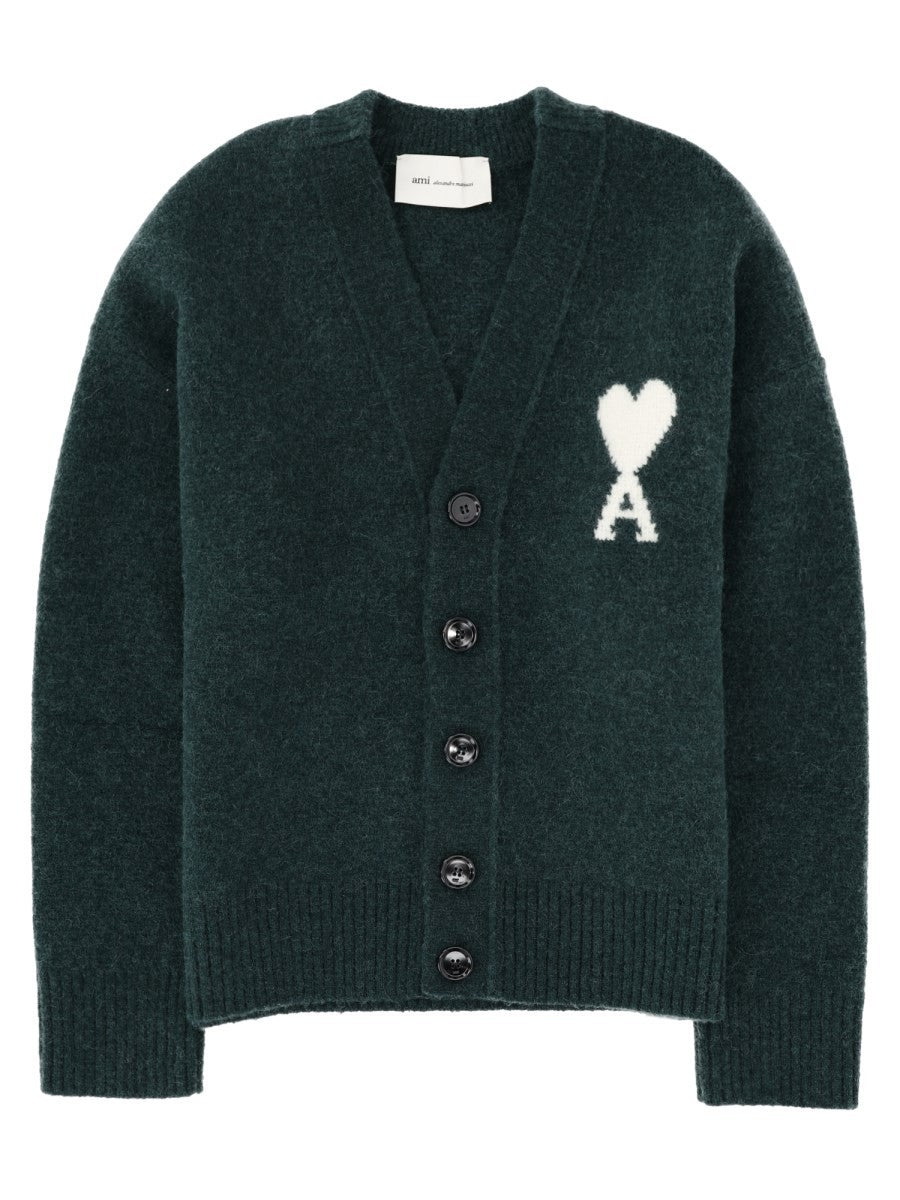 Ami Paris Men's Cardigan Ami De Coeur Green