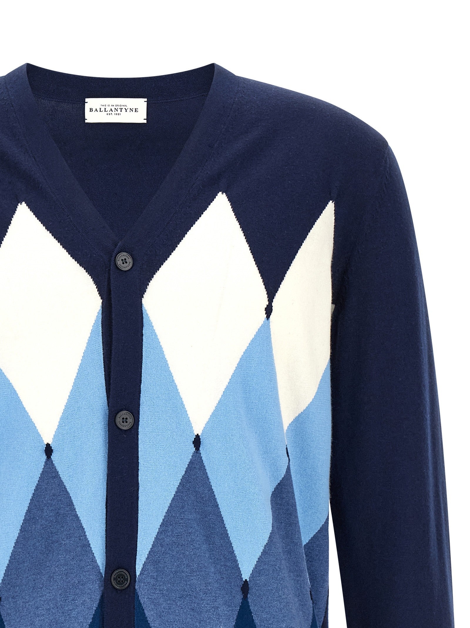 Ballantyne Cardigan Argyle Blue