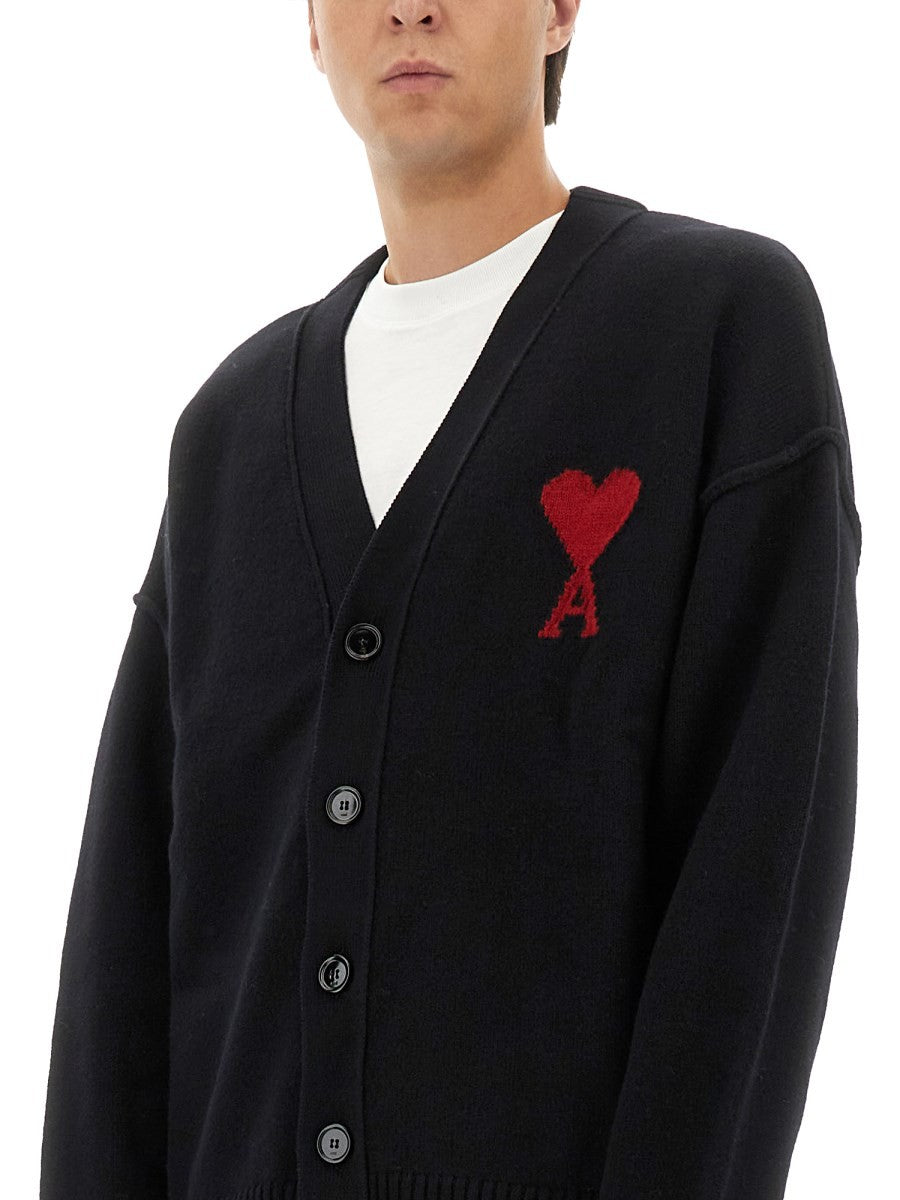 Ami Paris Unisex Cardigan with Intarsio Pink, view 4