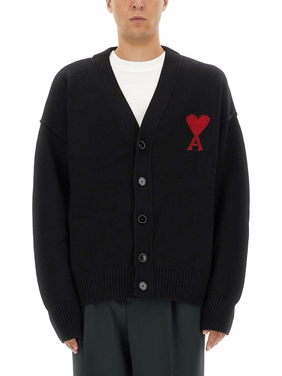 Ami Paris Unisex Cardigan with Intarsio Pink