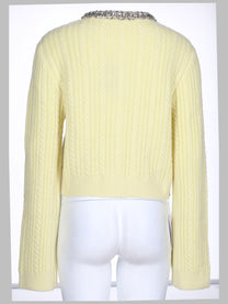 self-portrait Women's Cardigan Con Perle Strass Yellow