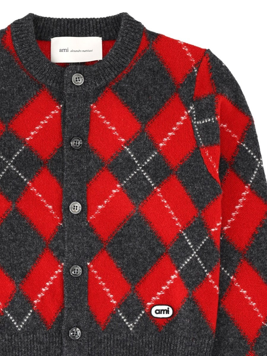 Ami Paris Women's Wool Cardigan with Patch Multicolor