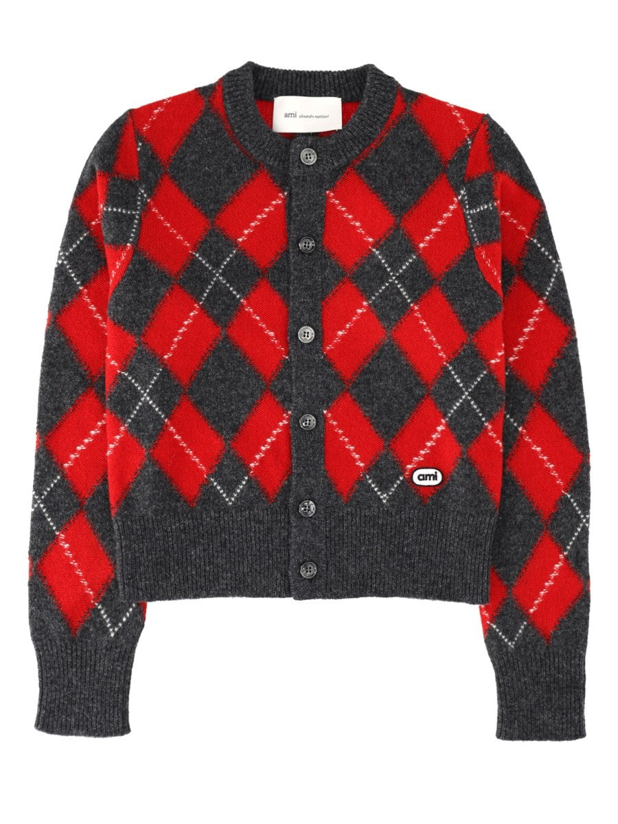 Ami Paris Women's Wool Cardigan with Patch Multicolor