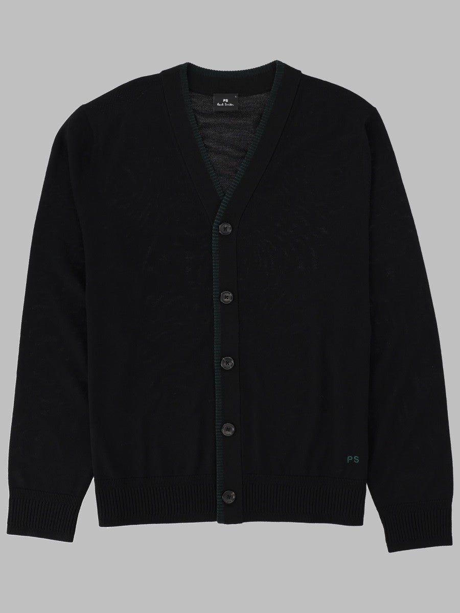 Ps By Paul Smith Men's Cardigan in Lana Merino Con Bottoni Black
