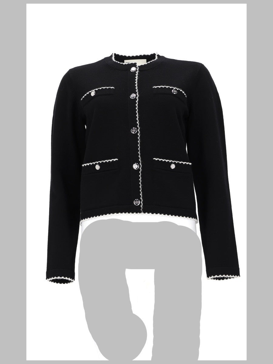Tory Burch Women's Cardigan Kendra in Lana Con Bordi Smerlati Black