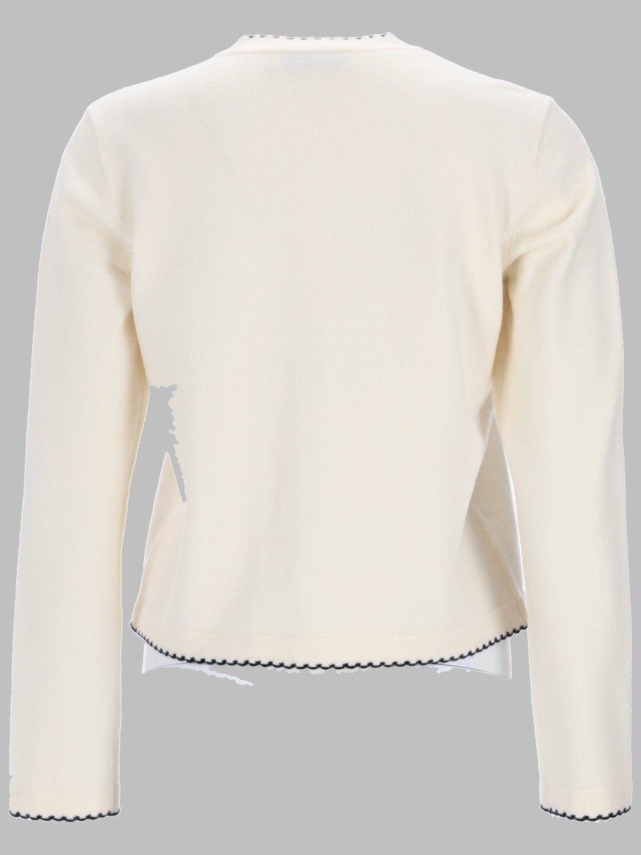 Tory Burch Women's Cardigan Kendra in Lana Con Bordi Smerlati White