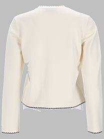 Tory Burch Women's Cardigan Kendra in Lana Con Bordi Smerlati White