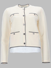 Tory Burch Women's Cardigan Kendra in Lana Con Bordi Smerlati White