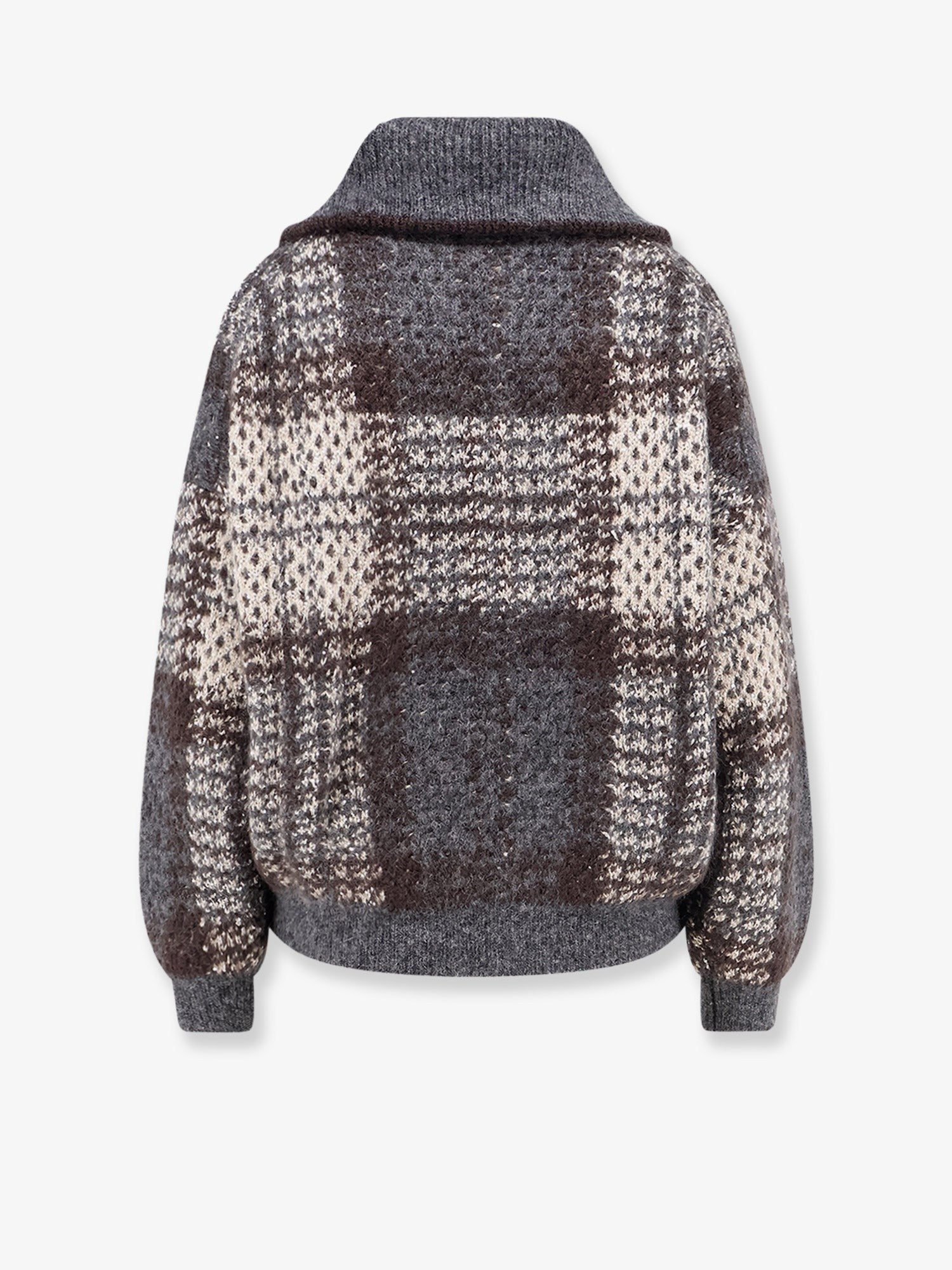 Brunello Cucinelli Women's Double Dazzling Tartan Cardigan Grey
