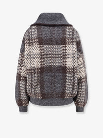 Brunello Cucinelli Women's Double Dazzling Tartan Cardigan Grey