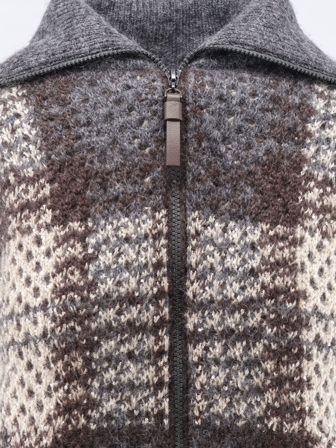 Brunello Cucinelli Women's Double Dazzling Tartan Cardigan Grey
