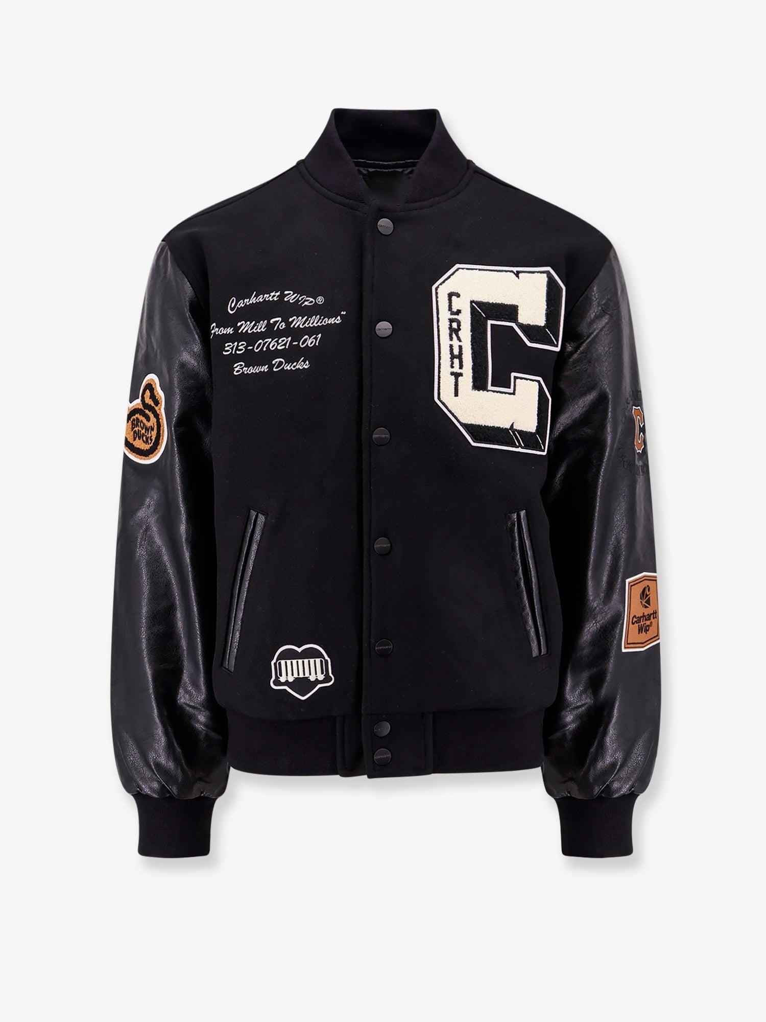 Carhartt Wip - Wool Blend Jacket With Alternative Material To Leather Sleeves - Home->Man->Clothing->Jackets