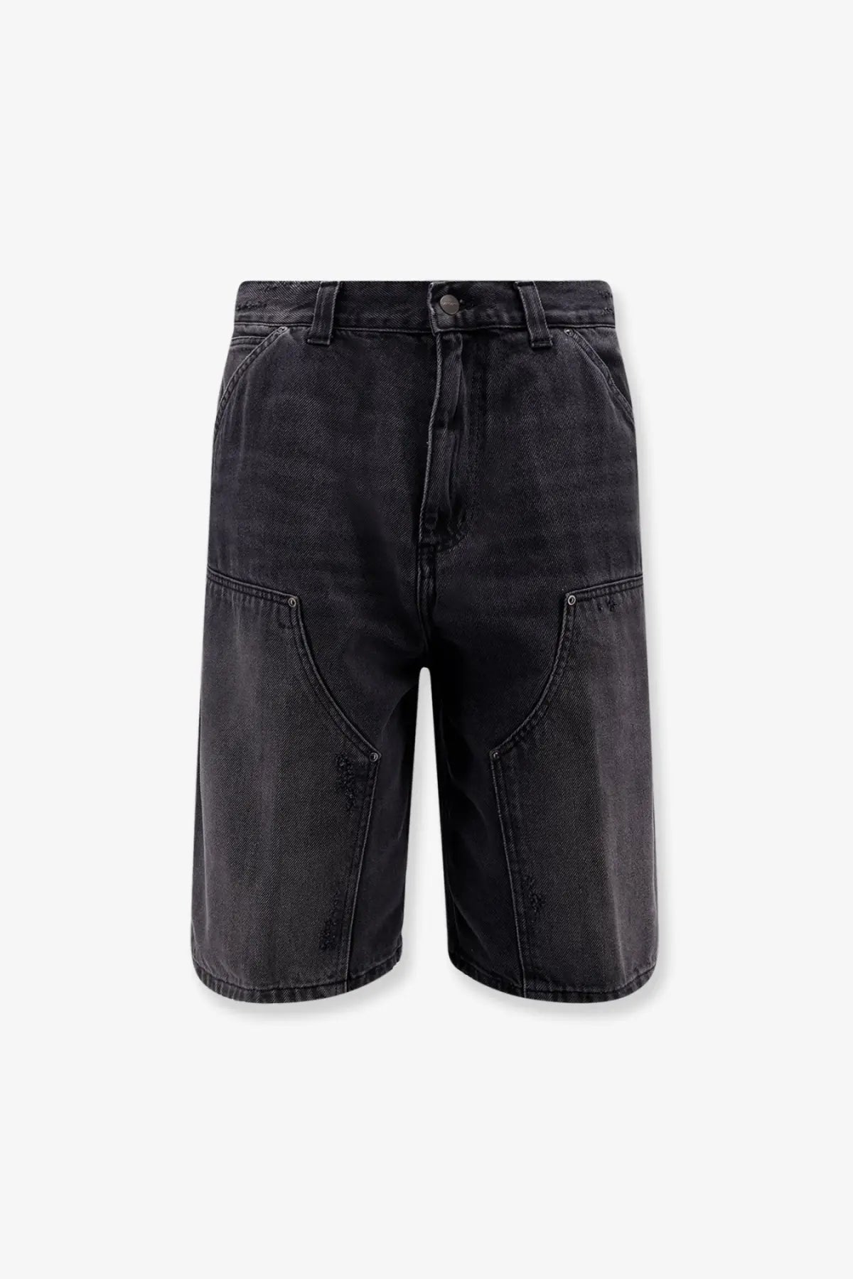 Carhartt wip men’s aden bradenton black denim bermuda shorts with faded distressed look and large cargo pockets