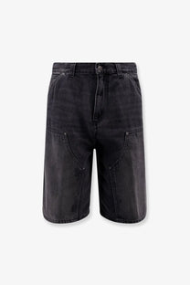 Carhartt wip men’s aden bradenton black denim bermuda shorts with faded distressed look and large cargo pockets