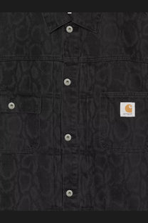 Carhartt wip men’s belmar black denim jacket with subtle camouflage pattern and silver toned buttons
