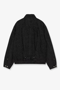 Carhartt Wip men’s belmar black denim jacket with subtle snake print pattern made from durable black denim