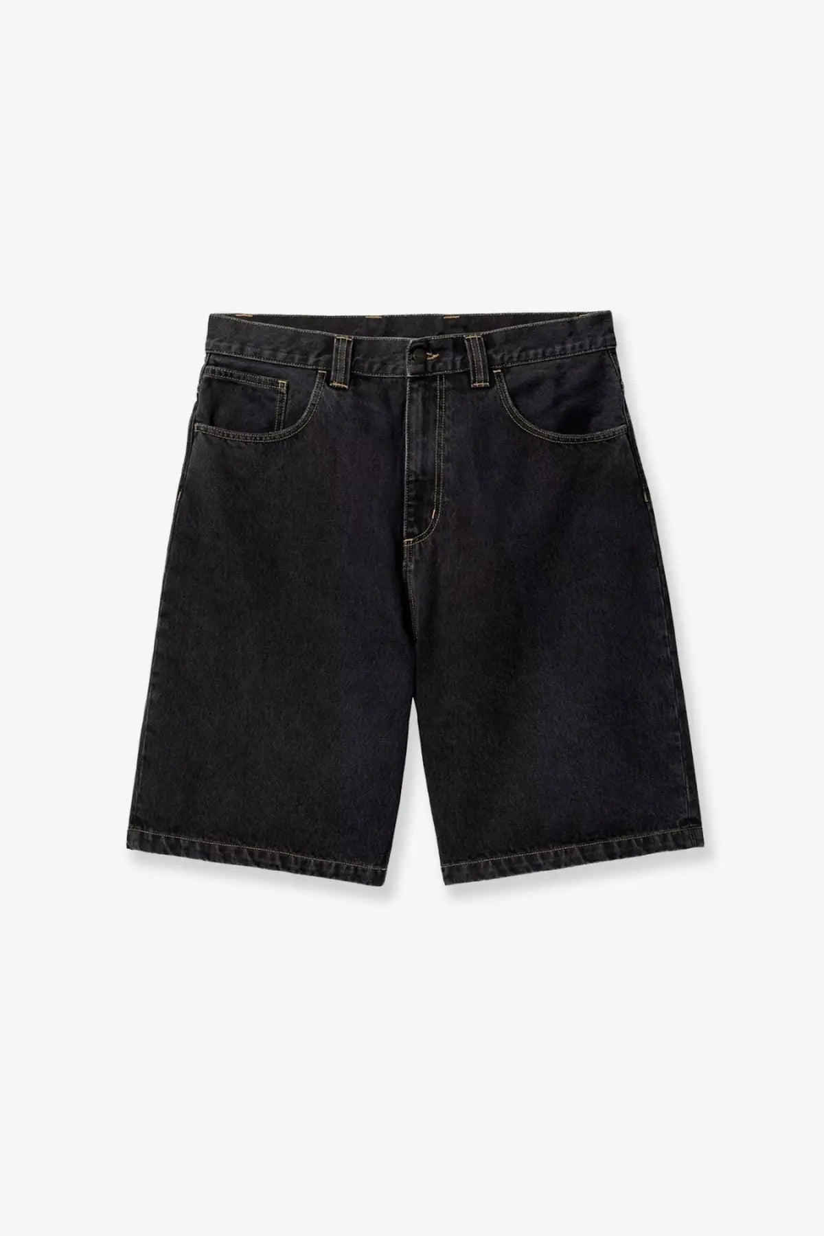 Carhartt wip men’s brandon bermuda shorts in black denim with classic five-pocket design and contrasting stitching