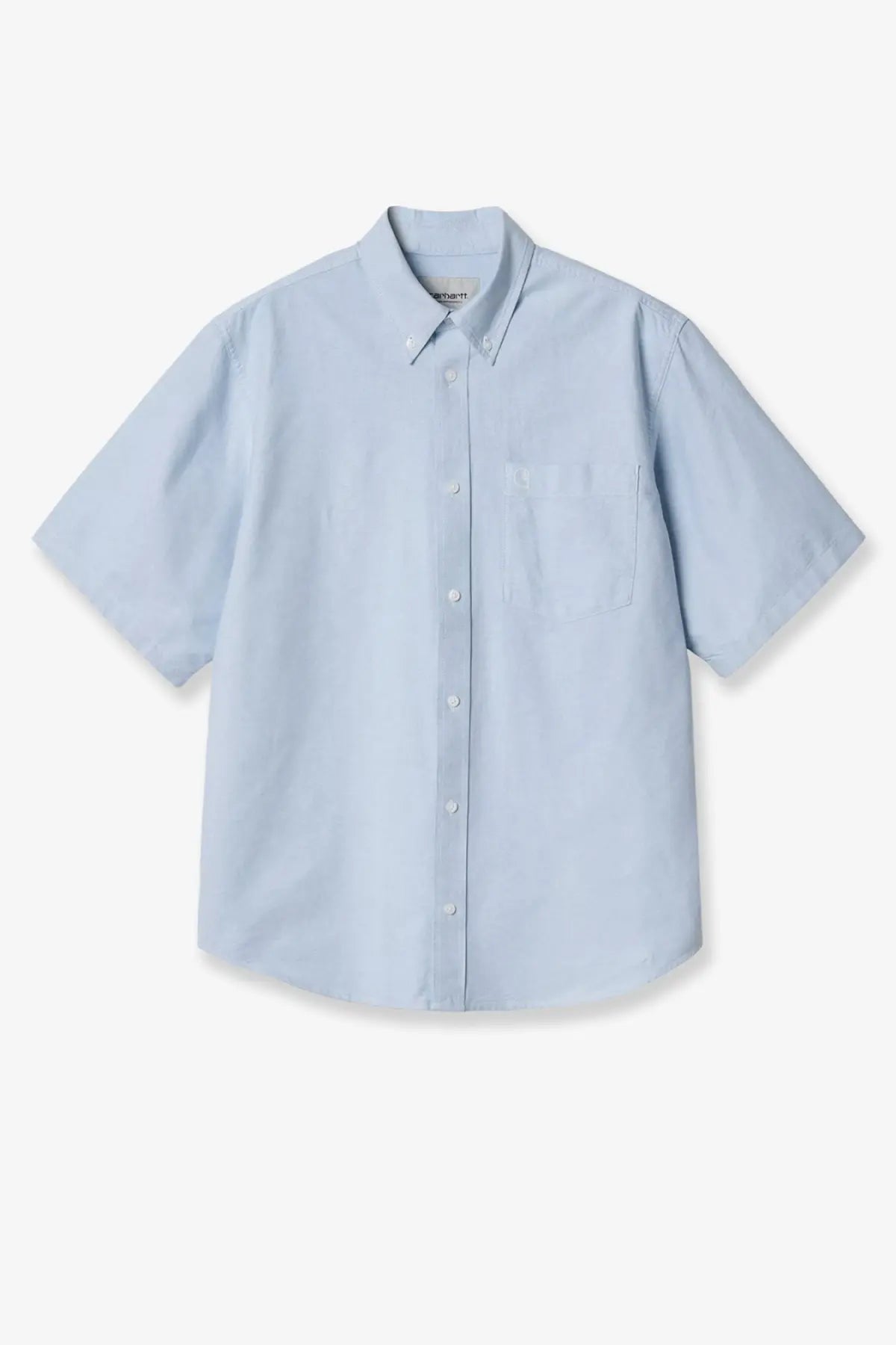 Carhartt Wip men’s braxton cotton shirt in light blue with short sleeves classic collar and chest pocket