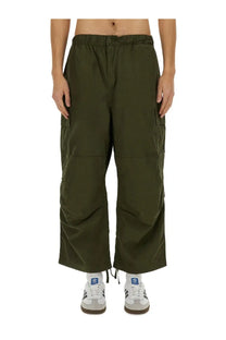 Carhartt Wip men’s olive green cargo pants with elastic waistband and side pockets in durable cotton blend