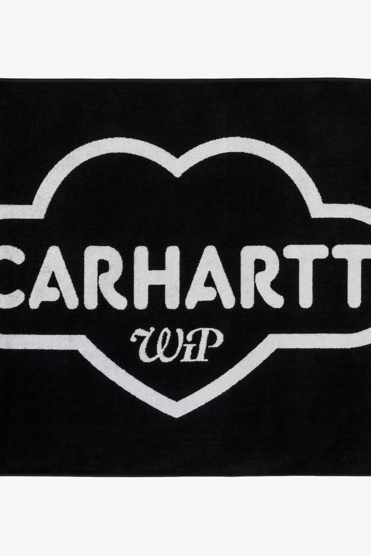Black carhartt wip men’s cotton beach towel with heart-shaped logo and white embroidered lettering