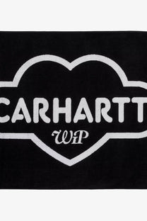 Black carhartt wip men’s cotton beach towel with heart-shaped logo and white embroidered lettering