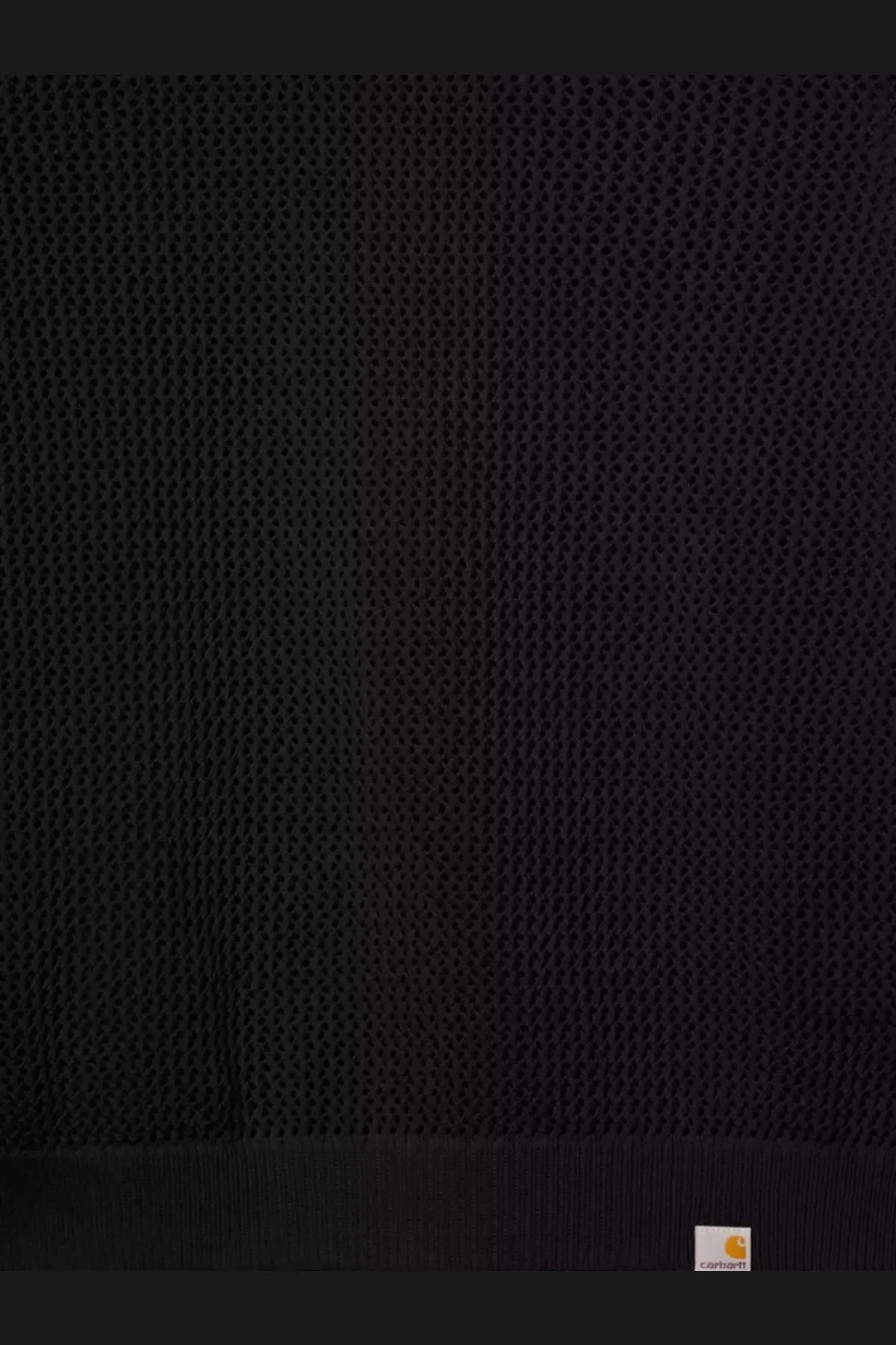 Black mesh fabric with subtle texture and carhartt logo patch on bottom right of carhartt wip men’s cotton sweatshirt