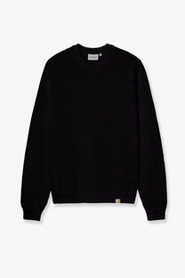 Black carhartt wip men’s cotton sweatshirt featuring ribbed knit texture and classic crew neck design