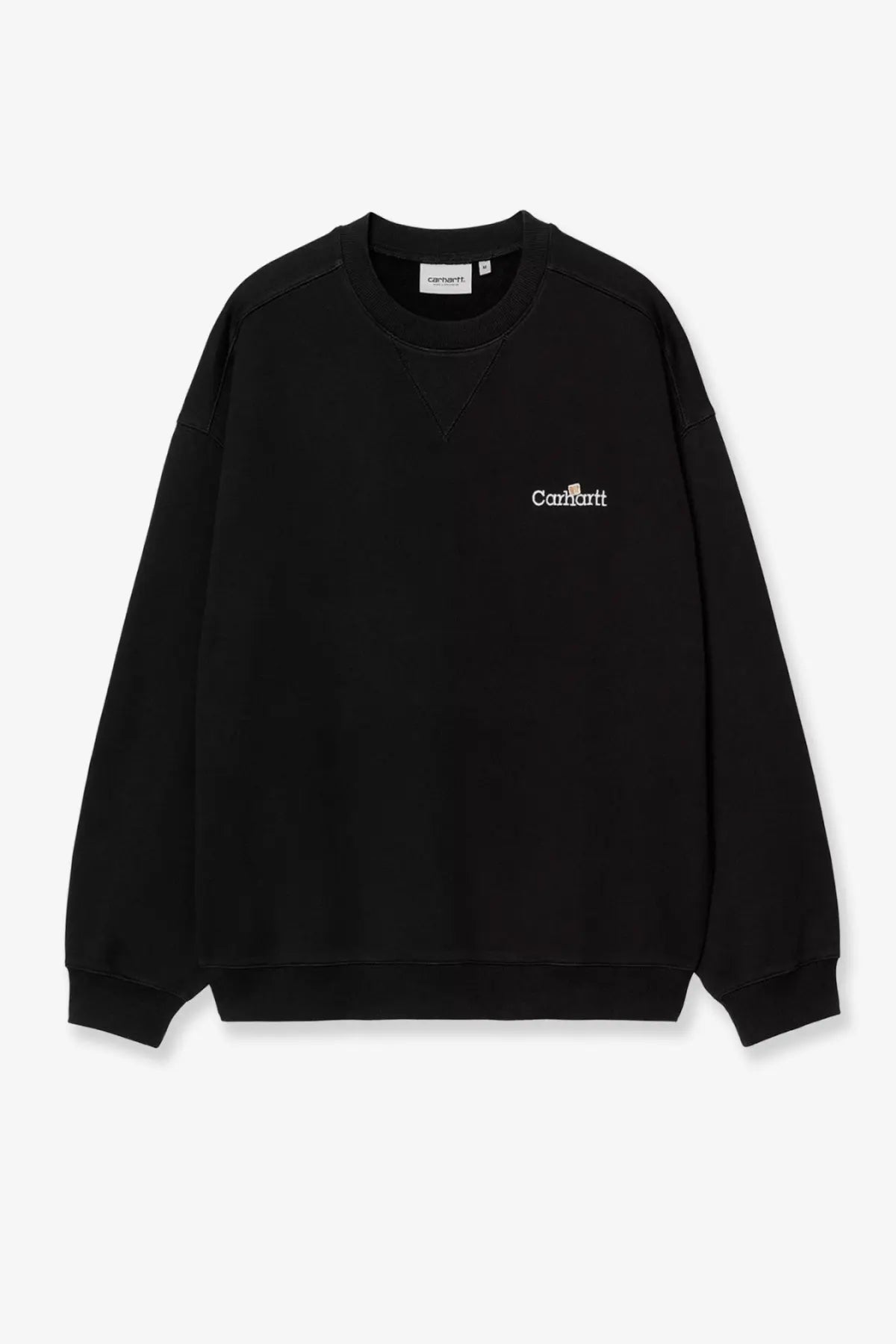 Black carhartt wip cotton sweatshirt with white embroidered logo on left chest for men