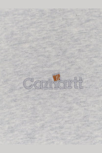 Carhartt wip men’s grey heathered cotton sweatshirt with orange wtf embroidered logo above brand name