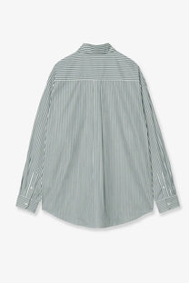 Carhartt Wip men’s daldry long-sleeved oversized cotton shirt with dark gray and white vertical stripes