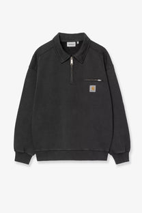 Black carhartt wip men’s sweatshirt with half-zip collar front zipper chest pocket and signature patch