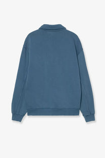 Carhartt wip men’s detroit dying treatment cotton sweatshirt blue with a soft muted blue oversized relaxed fit and ribbed cuffs