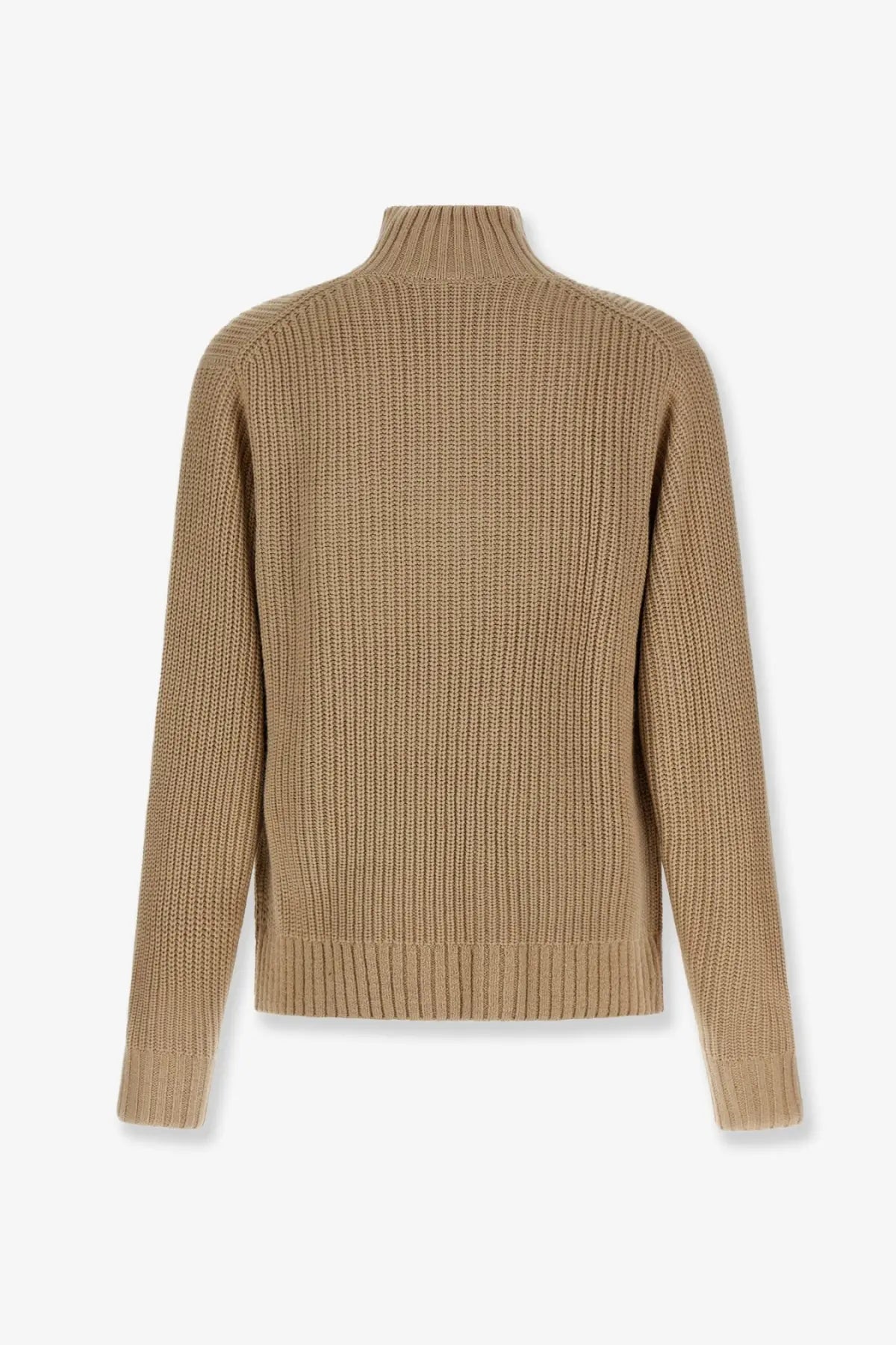 Beige ribbed knit turtleneck sweater with classic textured pattern in carhartt wip mens detroit half zip acrylic blend white