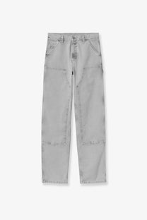 Carhartt Wip men’s light gray denim work pants with reinforced stitching and multiple pockets for durability