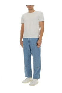 Carhartt wip men’s double knee pants blue light-wash denim jeans with relaxed straight-leg cut and reinforced patch pockets