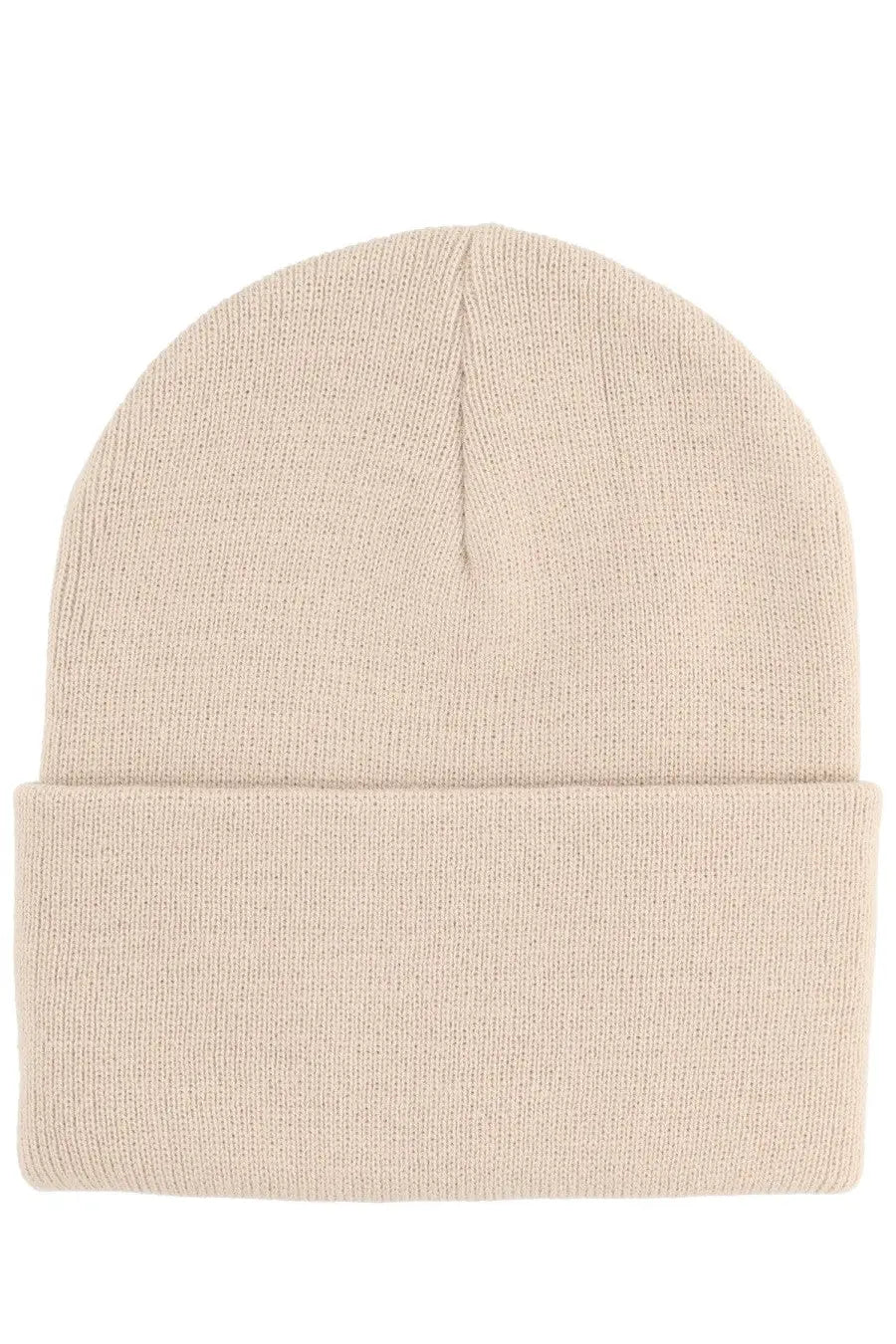 Beige ribbed knit beanie with folded cuff made of warm material from Carhartt Wip men’s knitted watch hat collection