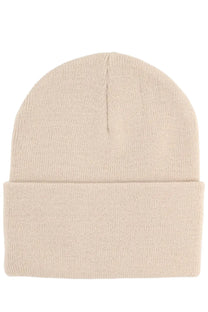 Beige ribbed knit beanie with folded cuff made of warm material from Carhartt Wip men’s knitted watch hat collection