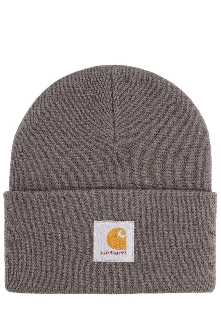 Carhartt WIP men’s grey knitted hat watch beanie with folded cuff and white logo patch made from warm knit material