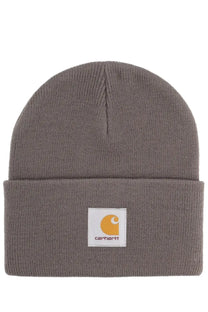 Carhartt WIP men’s grey knitted hat watch beanie with folded cuff and white logo patch made from warm knit material