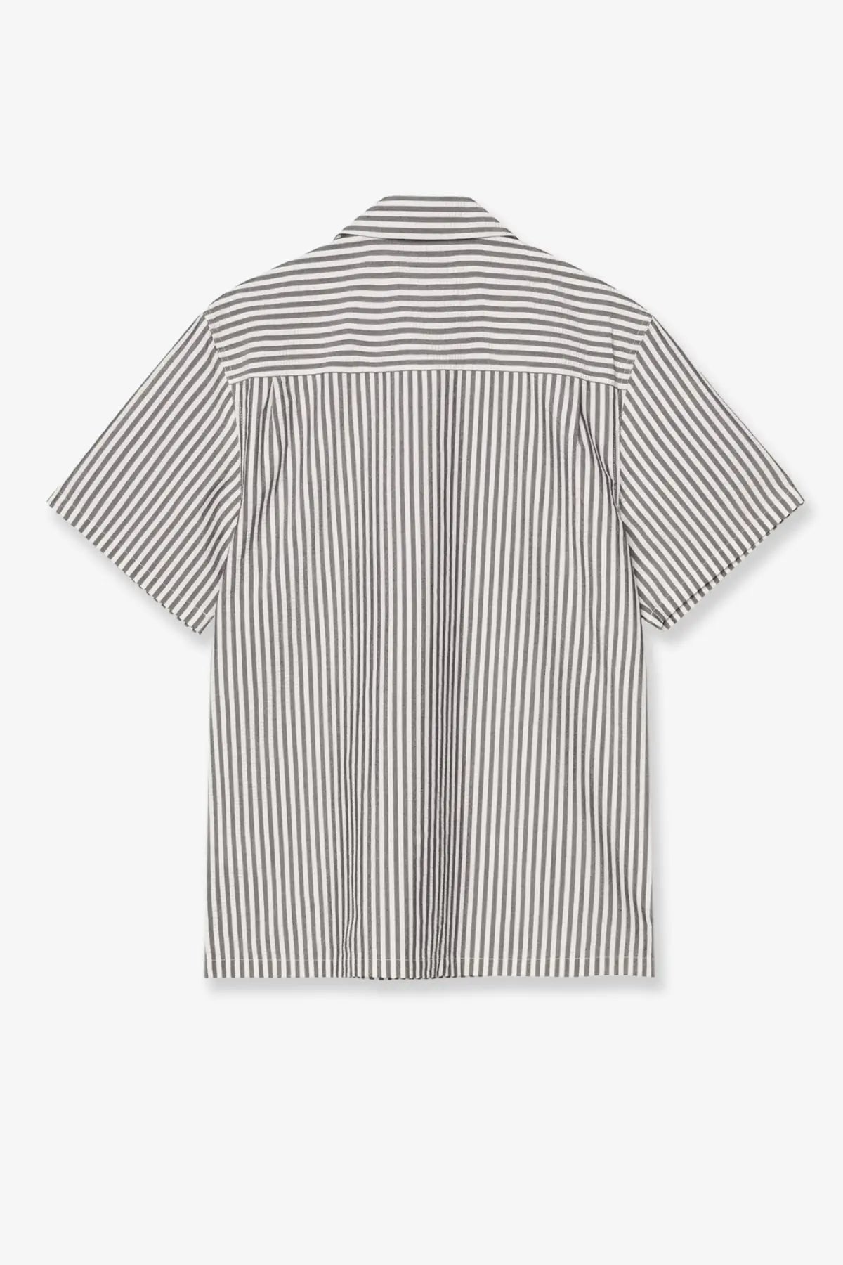 Carhartt Wip men’s level short-sleeved cotton blend shirt with classic collar and black off-white vertical stripes