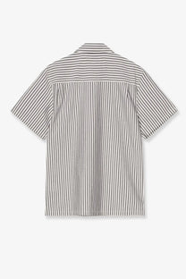Carhartt Wip men’s level short-sleeved cotton blend shirt with classic collar and black off-white vertical stripes