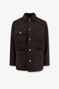 Dark brown tweed carhartt wip men’s lowis jacket with contrasting dark collar and gold tone buttons
