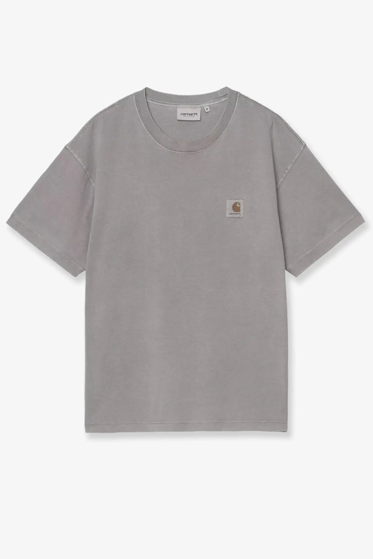 Gray Carhartt WIP men’s Nelson cotton shirt with small square logo patch on left chest ideal for casual wear