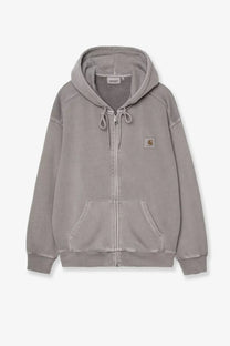 Carhartt wip men’s nelson cotton sweatshirt yosemite gray zip-up hoodie with ribbed cuffs hem and small chest logo patch