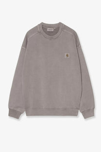 Carhartt wip men’s nelson cotton sweatshirt yosemite in muted gray with ribbed cuffs hem and embroidered logo patch