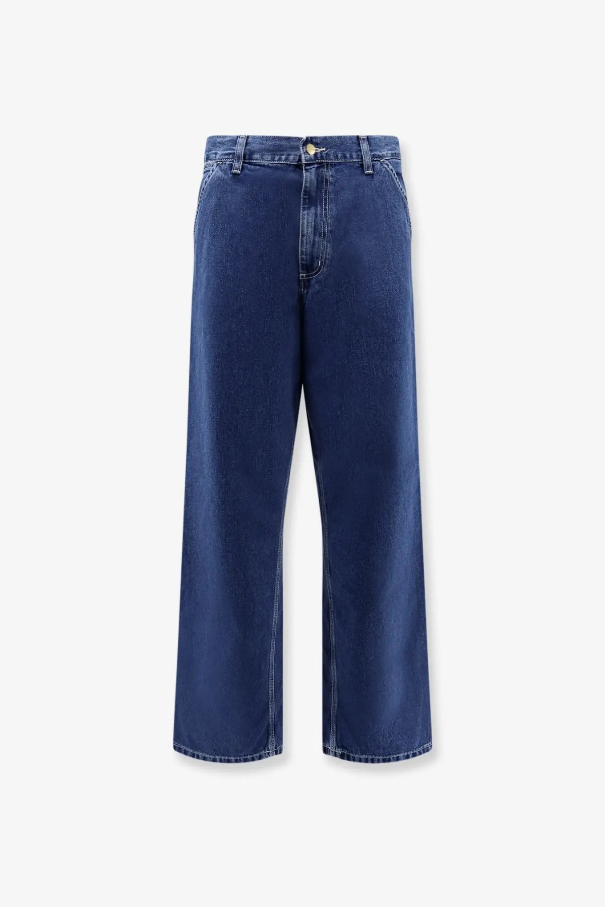 Dark blue denim trousers with a relaxed straight fit and classic stitching from carhartt wip mens norco collection