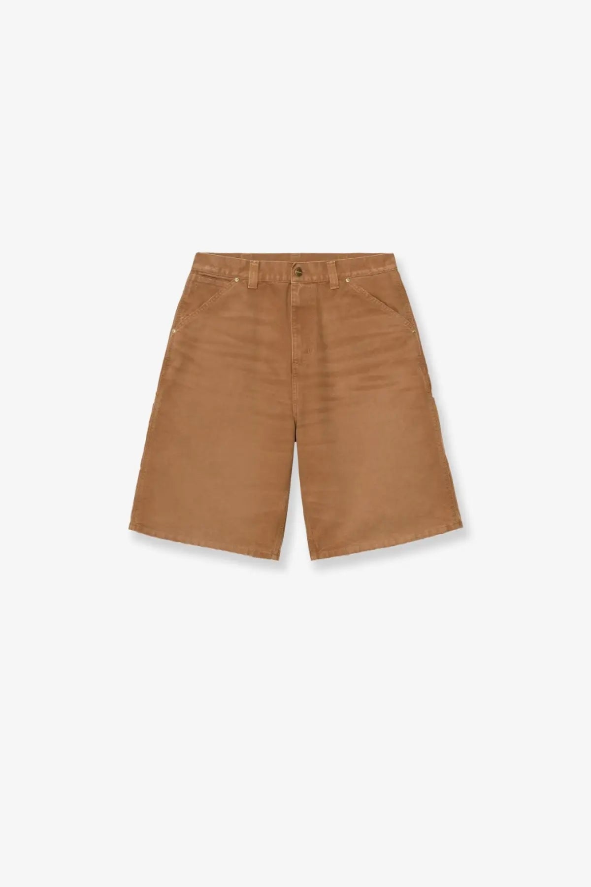 Carhartt wip men’s brown organic cotton shorts with classic durable design and sturdy stitching shown from the back