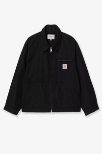 Carhartt wip men’s postal cotton blend jacket black with classic collar zipper closure and two large patch pockets